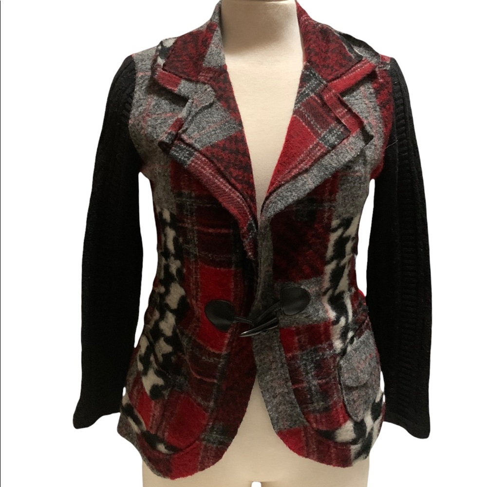 Linea Domani Wool Houndstooth Cardigan Blazer Jacket